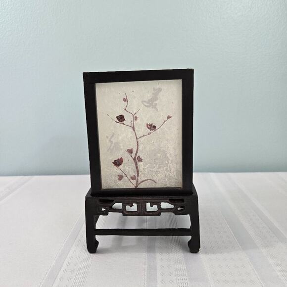Oriental Style Wooden Frame Tea Candle Holder Frosted Sides Cherry Blossom Print - Picture 4 of 10